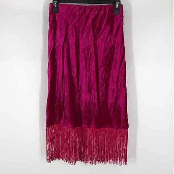 ANTHROPOLOGIE NEW Elegant Red/PINK VELVET Fringe Skirt 😍 XXS-SMALL - Picture 9 of 11
